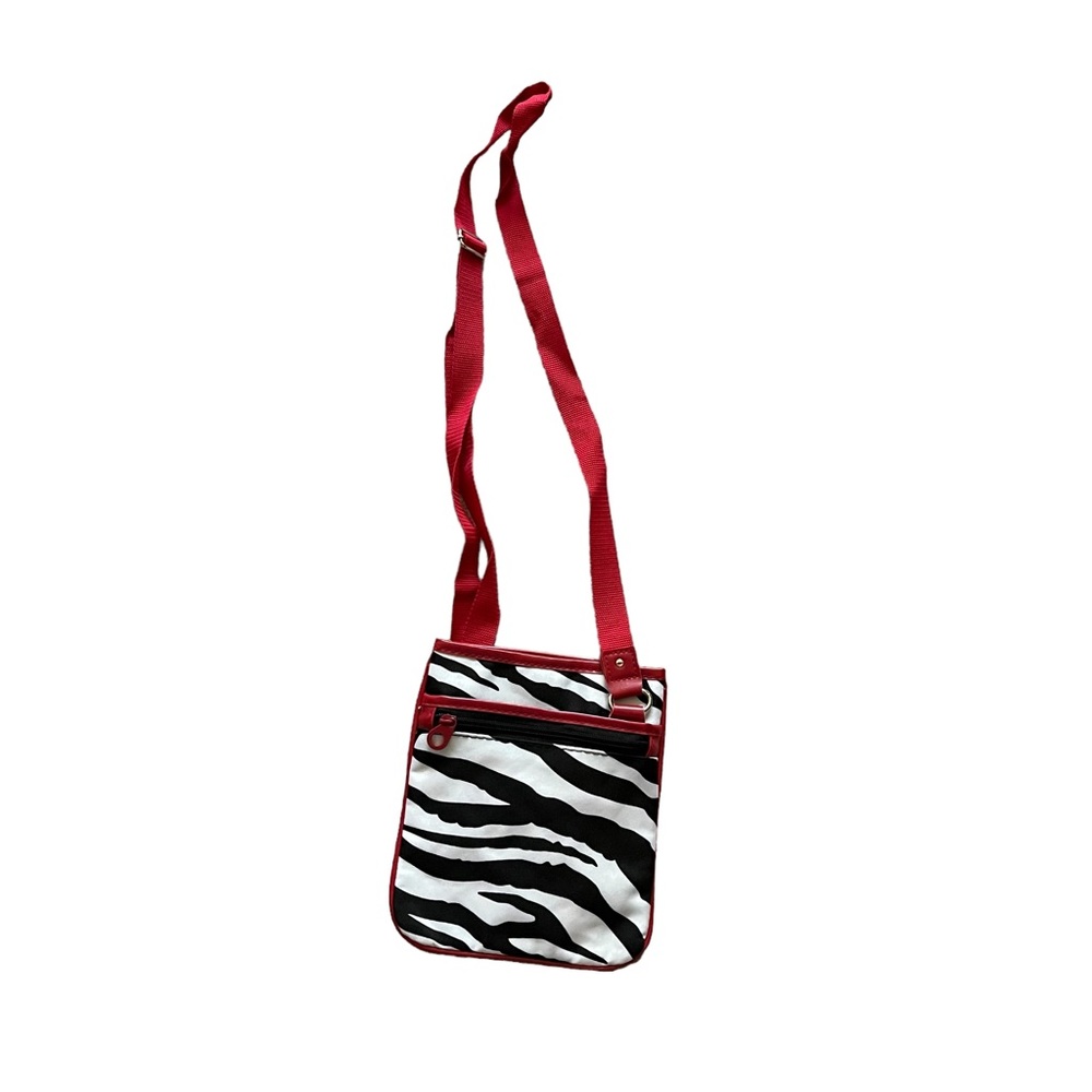 Small Zebra Crossbody Bag - Black/White with Red Trim
